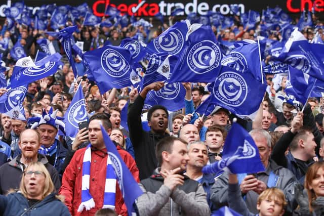 The Fratton faithful dominated Wembley - but Eric Eisner believes Fratton Park can generate a better atmosphere. Picture: Habibur Rahman