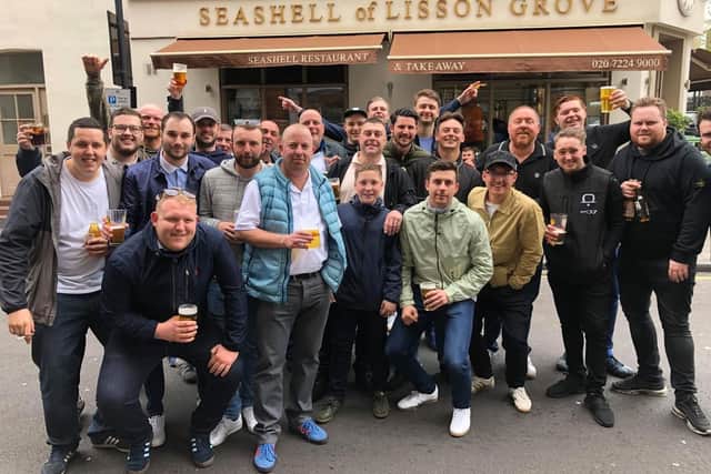 Josh Cobb and Ethan Andrews with friends before going to Wembley Stadium