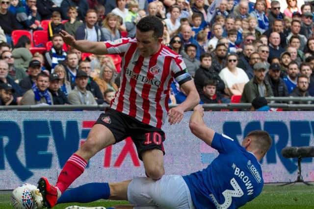 Lee Brown makes a strong tackle on Sunderland captain Honeyman. Picture: Dave Taylor/ LMSMag