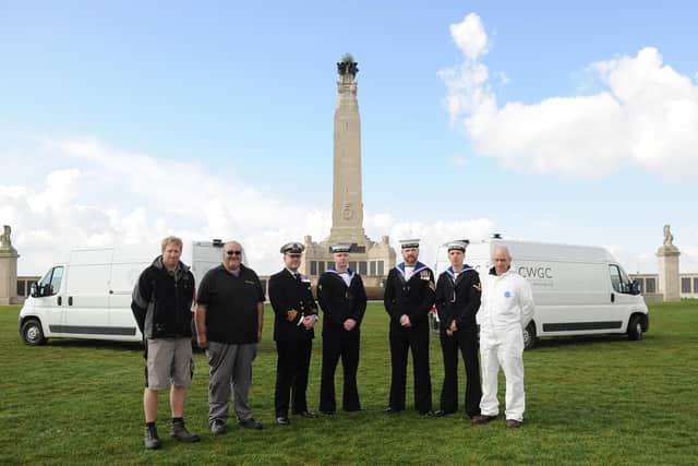Commonwealth War Graves Commission staff and serving Royal Navy personnel near the Portsmouth Naval Memorial.

Picture: Habibur Rahman