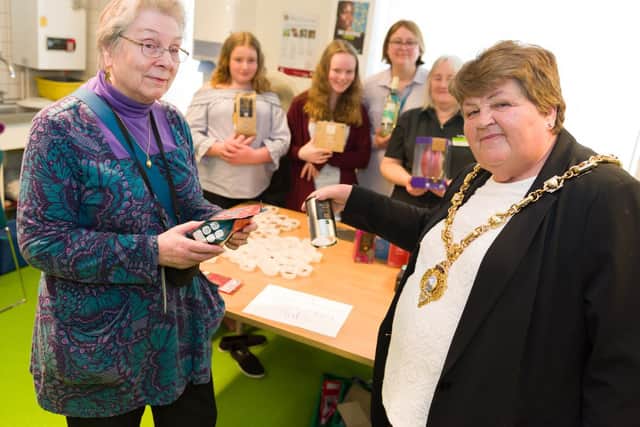 Event organiser Sarah Hirom (L) and Mayor of Gosport Cllr Diane Furlong with representatives of Southern Co-Op.
Picture: Duncan Shepherd