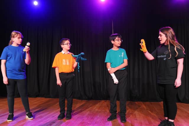 As part of the show the children developed their own puppet characters.

Picture: Sarah Standing (020419-4981)