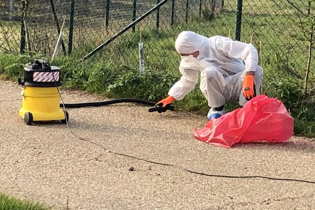 Asbestos being removed from Tanners Lane, off Newgate Lane, between Fareham and Gosport by Rubbish Clearance and Waste Removal