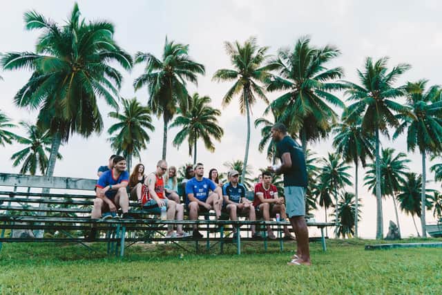 Travel Teacher founder Matt Ray giving a talk in Fiji.