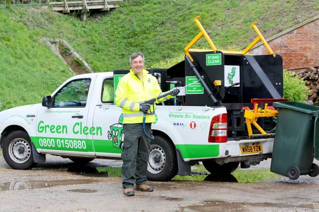 Pete Keniston, has started a wheelie bin cleaning franchise called Green Cleen, covering PO1 to PO6 postcodes.
Picture: Sarah Standing (050419-4811)