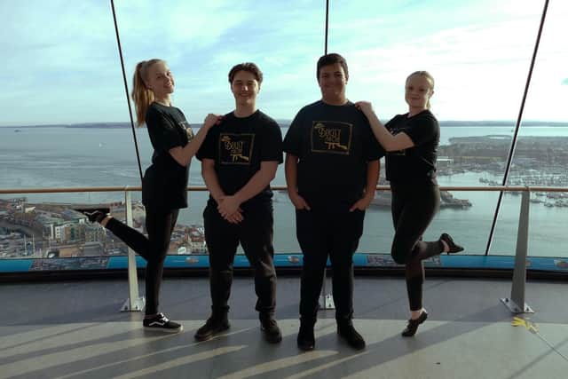 The leads for Bugsy Malone at The Kings Theatre, April 2019. From left: Ella Hamilton, Morgan Allen, Harrison Crangle, Brenna Lucas