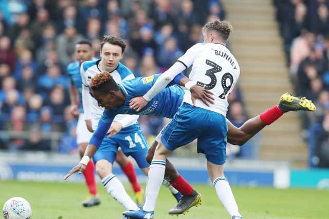 Action from the first half of Pompey's clash against Rochdale at Fratton Park.