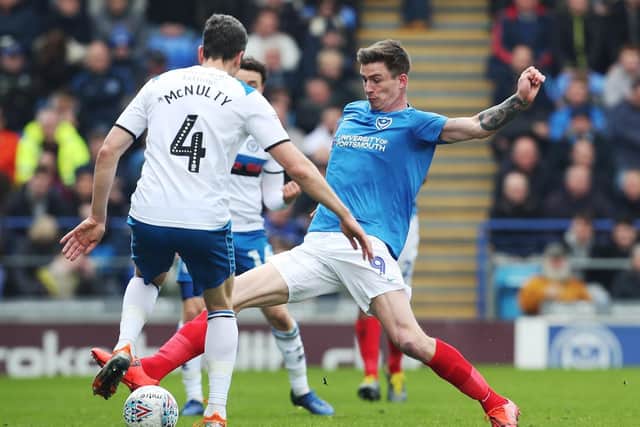 Action from the first half of Pompey's clash against Rochdale at Fratton Park.