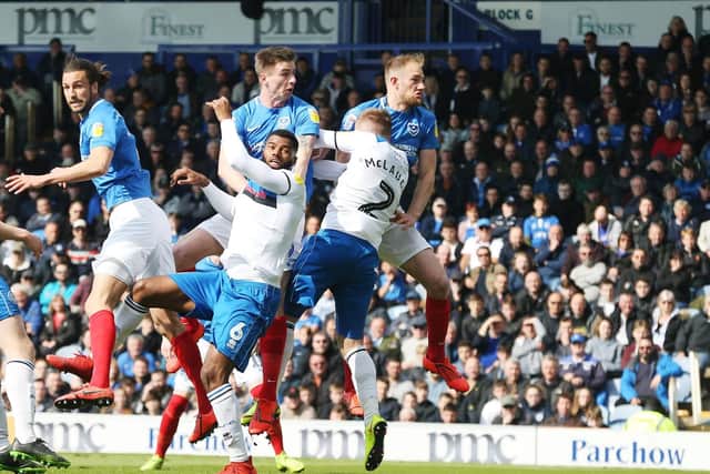 Action from the first half of Pompey's clash against Rochdale at Fratton Park.