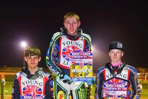Ryan Kinsley on the podium with Jordan Palin and Anders Rowe. Picture: Ian Groves.