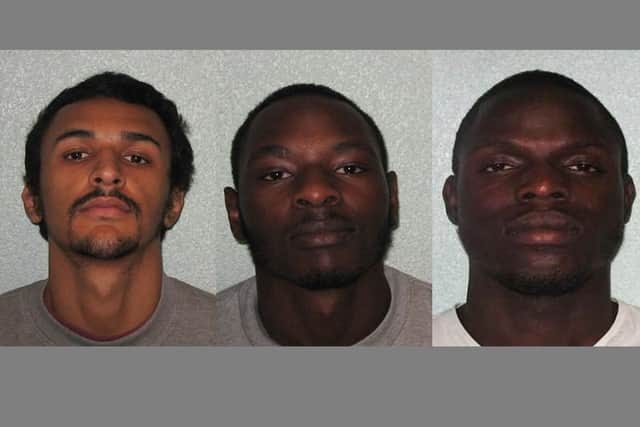 Dean Alford, Michael Karemera and Glodi Wabelua were convicted at Inner London Crown Court of slavery offences after forcing six teenagers to run drugs in Portsmouth.

Pictured is: Dean Alford, Michael Karemera and Glodi Wabelua