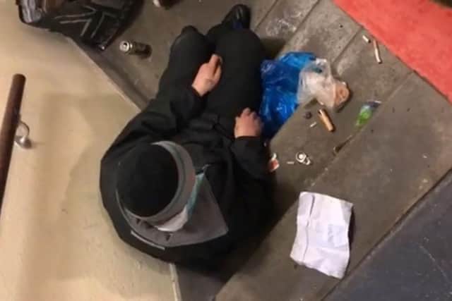A video shot at Idsworth House in Craswell Street shows drug addicts with needles, blood covered rags, and litter strewn around them.