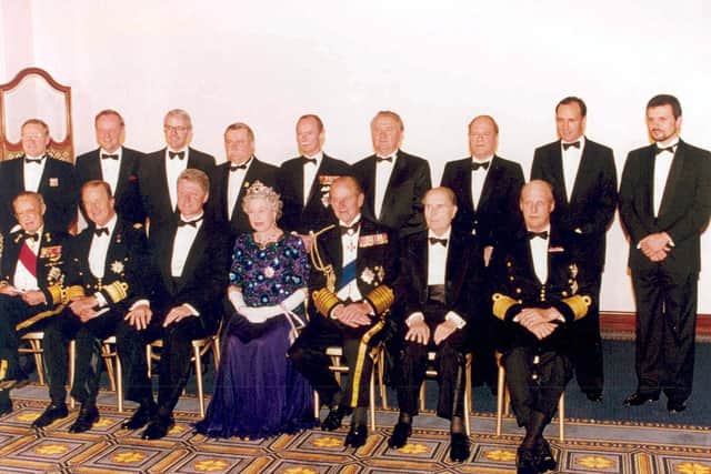 Bill Clinton and the Queen with heads of state prior to the banquet at The Guildhall, Portsmouth