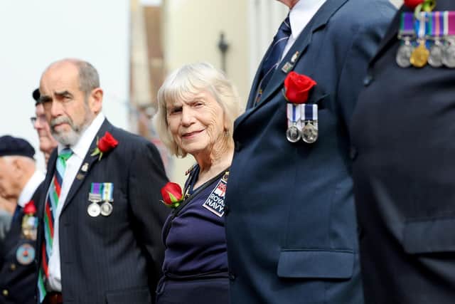 More than 60 veterans were joined by serving soldiers from Thorney Island and school children. Picture: Sarah Standing (230419-5797)
