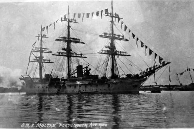 We are used to sailing ships arriving in Portsmouth today, but the arrival of the German SMS Moltke towards the end of the 19th century would have been a surprise.
Picture: Barry Cox Collection.