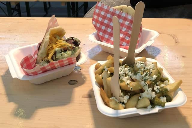Arepas and Papitas Fritas from Arepa 2 Go.