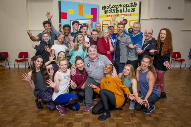 Celebrity astrologer Russell Grant, centre, with the cast of Hairspray, taking a break from rehearsals. Picture: Habibur Rahman