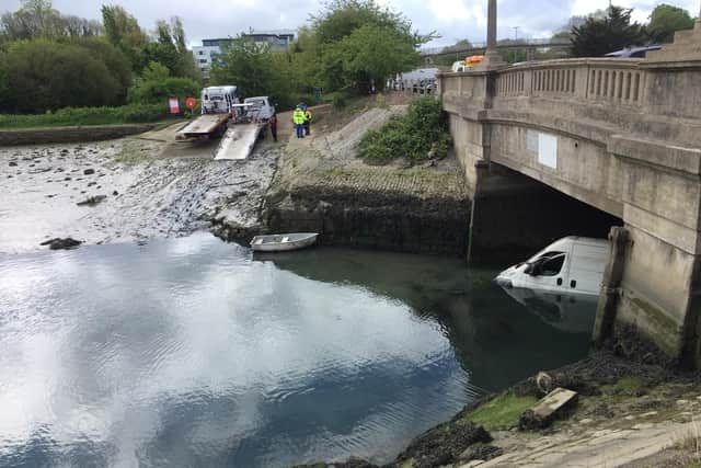 A van has been stuck in Portsbridge Creek for nearly a week. Picture: Sheena Matthams