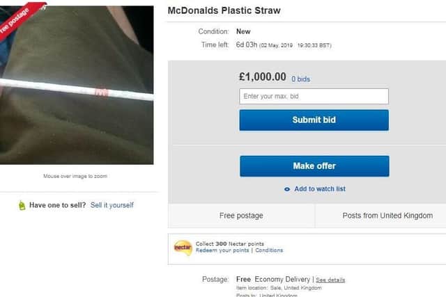 Straw listed for 1,000 on eBay. Picture: eBay