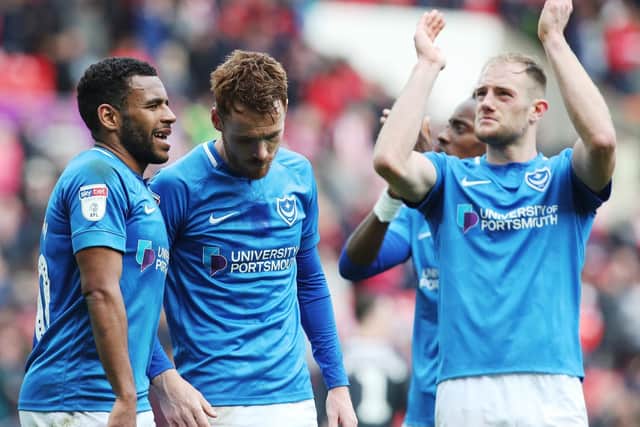 From left: Nathan Thompson, Tom Naylor and Matt Clarke at the final whistle Picture: Joe Pepler