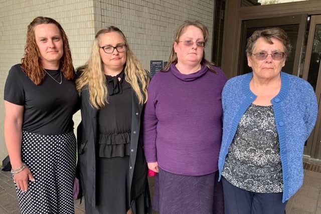 Anthony Walker's daughters Rebecca Wray, Sarah Carro and Emma Harlow, and his widow Jennifer Walker. Picture: Ben Fishwick