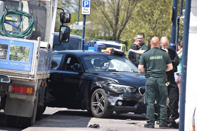 Emergency services at the scene of the RTC in South Parade earlier today. Picture: Geoffrey Osborne
