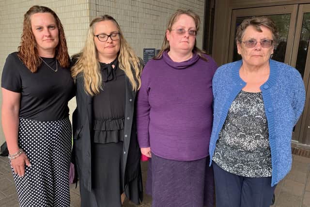 Anthony Walker's daughters Rebecca Wray, Sarah Carro and Emma Harlow, and his widow Jennifer Walker. Picture: Ben Fishwick
