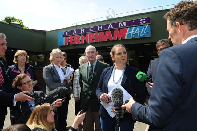 Bridget Devine-Reeves gave a statement to the press outside Ferneham Hall in Fareham. Bridget's grandmother Elsie Devine died aged 88 at Gosport War Memorial Hospital in 1999.  Picture: Sarah Standing (300419-7501)