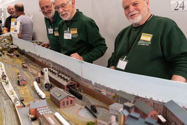Bob Colvine, Mike Hammond and Colin Martin from the Astrolat Model Railway Circle in Guildford with their Whitmoor layout. Picture: Vernon Nash (270419-008)