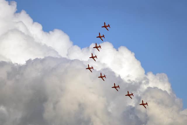 The Red Arrows flying over The Solent in 2018
