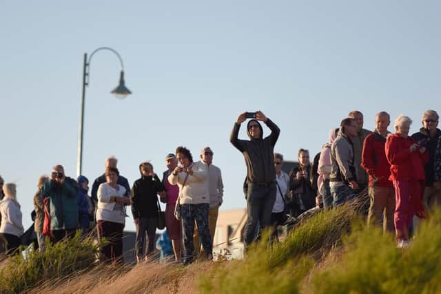 Crowds gather to watch the Red Arrows.