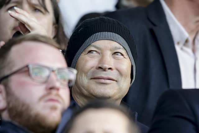 England Rugby Head Coach Eddie Jones during the Sky Bet League 1 match between Portsmouth and Peterborough United at Fratton Park, Portsmouth, England on 30 April 2019. Photo by Robin Jones.
