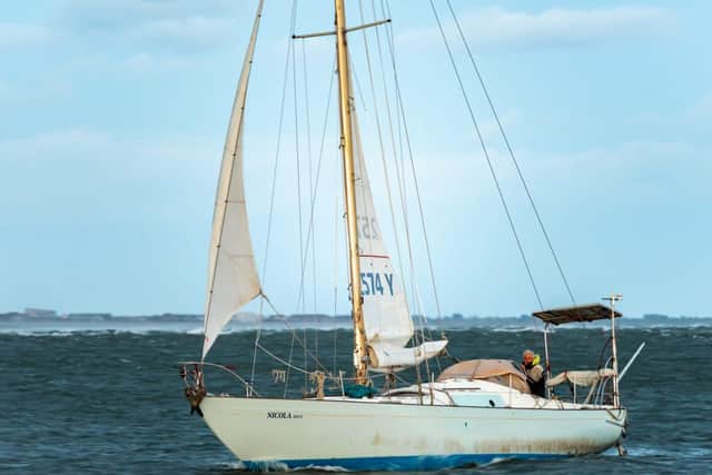 Anthony Curphey arriving back into Emsworth after 308 days at sea.