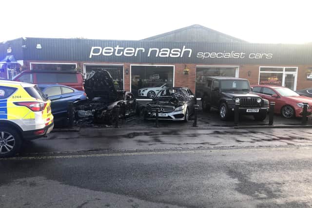 Pictures show the aftermath of a blaze in the early hours of May 3 at Peter Nash car sales garage in Warsash Road in Warash. Police are treating the fire as an arson.
