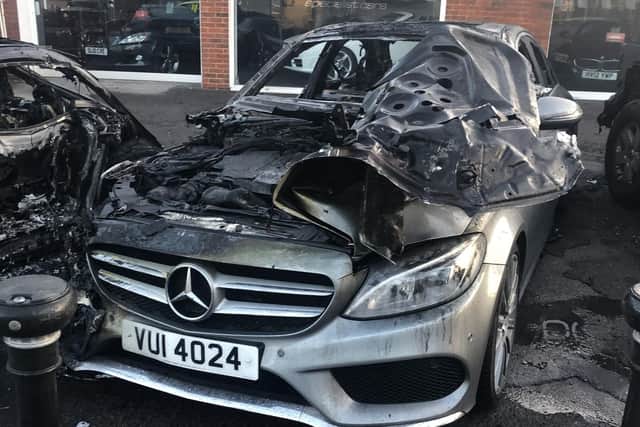 Pictures show the aftermath of a blaze in the early hours of May 3 at Peter Nash car sales garage in Warsash Road in Warash. Police are treating the fire as an arson.