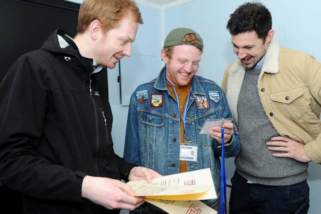 Staff from The News, Portsmouth, had a go at the escape room in a shipping container at The Pyramids, Southsea, run by Challenger Escapes on Wednesday, April 24.

Pictured is: (l-r) Ben Fishwick, Matt Mohan-Hickson and Richard Lemmer.

Picture: Sarah Standing (240419-6996)