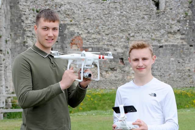 Four young businessmen have launched their drones company called Aguero Drones currently based in Portchester.

Pictured is: (left and right) Ciaran McEvoy (17), director of administration and managing director Thomas Jeffrey (17).

Picture: Sarah Standing (060519-7160)