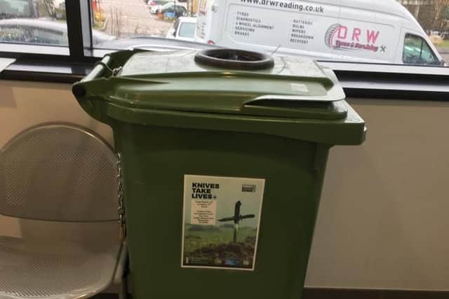 A weapon deposit bin at Fareham station used during the amnesty.