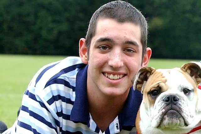 Tom Prince and his bulldog Bubba, bought for him by then Pompey manager Harry Redknapp