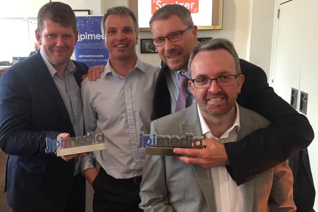 The News editor Mark Waldron (second from right) with James Mitchinson, editor National Title of the Year The Yorkshire Post; Jeremy Clifford, JPIMedia editor-in-chief and David Summers, editor of Weekly Title of the Year Northampton Chronicle