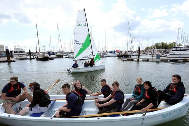 Rowing crew from Gosport Sea Scouts. Gosport Marine Festival at Haslar Marina, Gosport. Picture: Chris Moorhouse (110519-21)