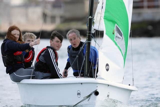 Trying sailing. Gosport Marine Festival at Haslar Marina, Gosport. Picture: Chris Moorhouse (110519-19)