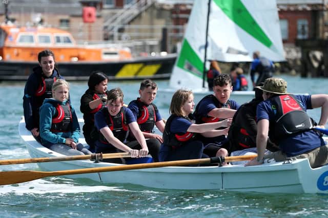 Rowing crew from Gosport Sea Scouts. Gosport Marine Festival at Haslar Marina, Gosport. Picture: Chris Moorhouse (110519-25)
