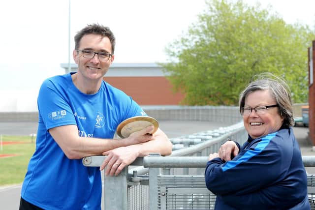 Phil Gowers, 51, from Alverstoke, has MS but is competing as a para athlete. He wants to show that you can still achieve anything despite having MS. Here he is with his coach coach Bron Carter.

Picture: Sarah Standing (070519-7297)