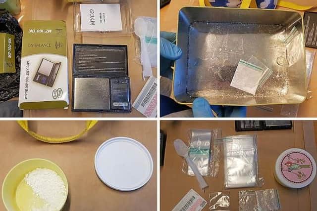 The drugs and  paraphernalia found in the lunch box. Picture: Sussex Police