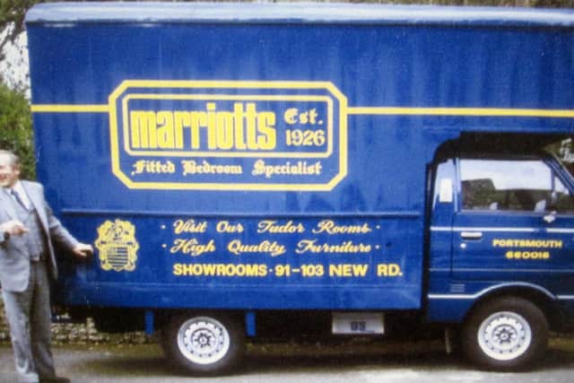 Patrick Marriott, managing director of Marriotts, with the firm's delivery van in the 1980s