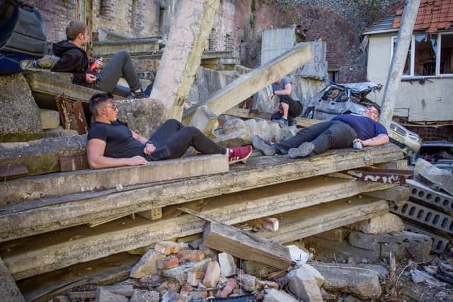Students from Brockenhurst college posing as 'victims' in a staged landslide at Fort Widley. Picture: Habibur Rahman