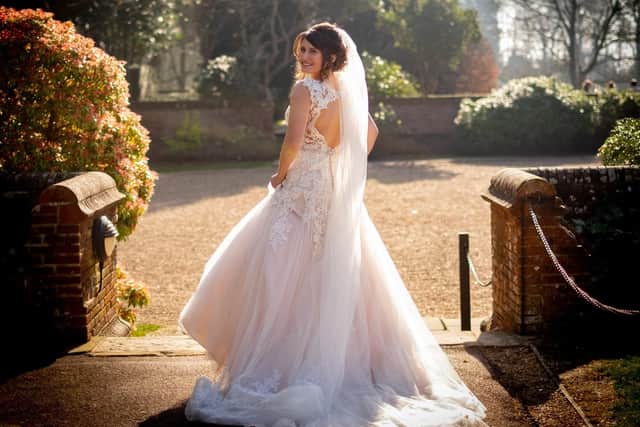 Vicki looking stunning in her wedding dress. Picture: Carla Mortimer Photography