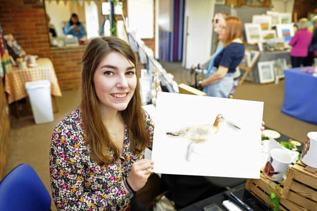 Artists and visitors enjoy the Hayling Island Arts Trail at Radford Hall. (left), Artist Louise Dollery. Picture: Ian Hargreaves  (120519-1)