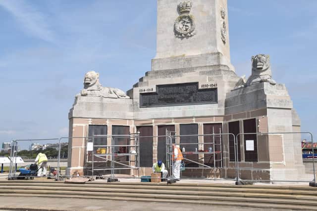 The refurbishment of the War Memorial on Southsea Common by the Commonwealth War Graves Commission ahead of the D-Day celebrations. Picture: Geoffrey Osborne